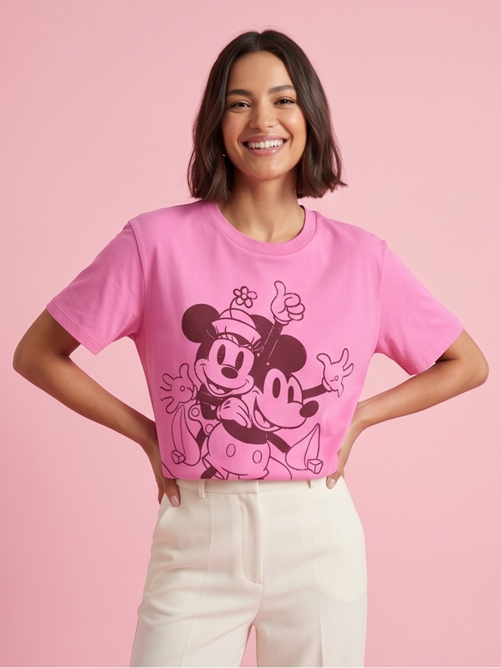 Disney Pink Mickey & Minnie Graphic Short Sleeve Tee tshirt size large X-Large